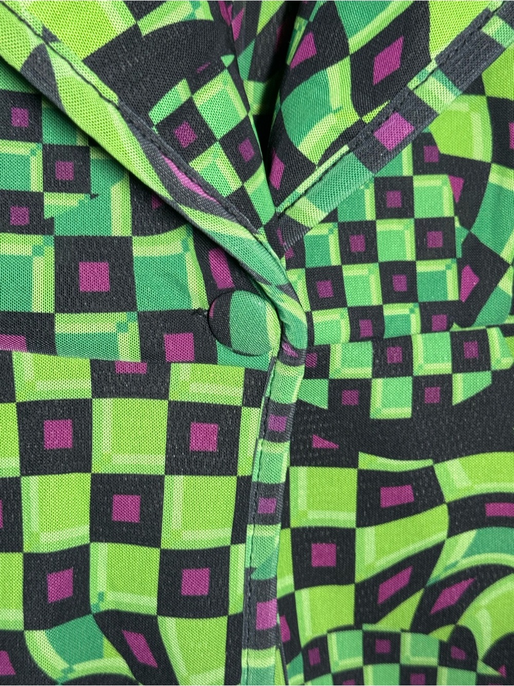CQ by CQ Optical Checkered Green Puff-Sleeve Peplum Blazer size L Bold Artsy - Picture 8 of 13
